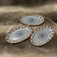 ラタン　幾何学模様の楕円形皿3枚セット
