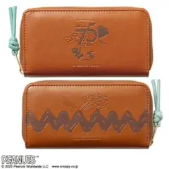 SNOOPY 75周年 レザー調 小さな長財布 BROWN スヌーピー
