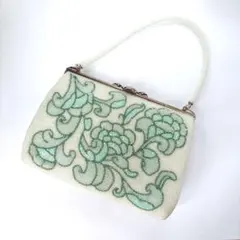 ビーズ刺繍ハンドバッグ アイボリー ミントグリーン