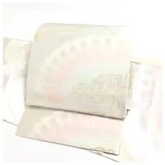 正絹 二部式 付け帯　洗練されたシルバーに浮き立つ　伝統の扇面意匠