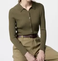 유니클로 리브 폴로 가디건 긴팔 올리브 WOMEN S
