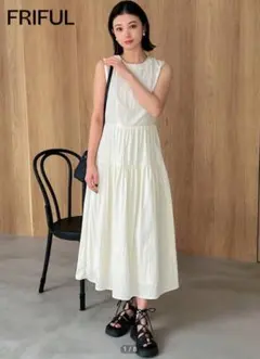 SHEIN　ティアードワンピース　ロング　ワンピ　FRIFUL ノースリーブ