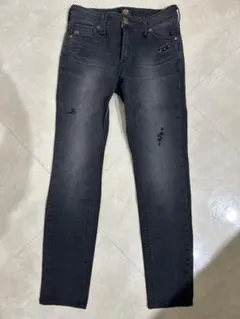 something ダメージ加工ダークグレージーンズ