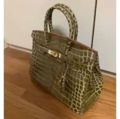 オリーブグリーン クロコダイル ハンドバッグ