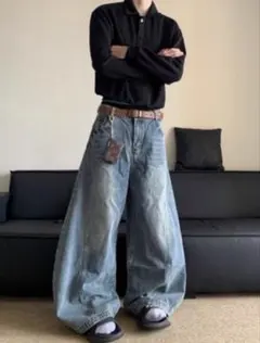 ワイドレッグデニム ライトブルー M