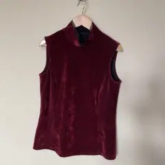 Plusiv 日本製 M ワイン色 ベロアタンク　ハイネックニット