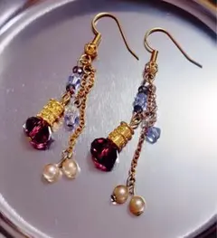 紫色のロングチェーンピアス フックピアス