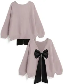 GRL リボン付きオフショルダー ピンクニット