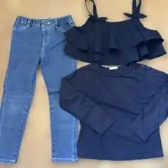 フリル付きトップスとデニムパンツセット 110cm