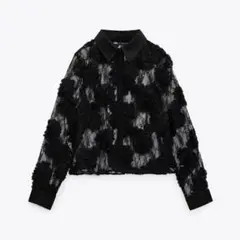 新品　ZARA 花柄　シアーシャツ　ブラック