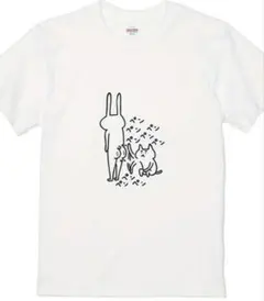 ウサギと猫のイラスト Tシャツ ホワイト　面白い　グラフィック　なんか可愛い～！
