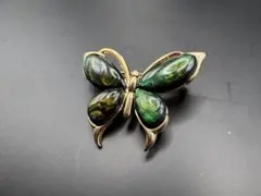 蝶モチーフ ブローチ グリーンストーン ゴールドカラー ヴィンテージ レトロ