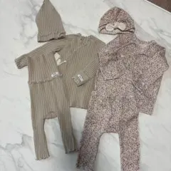 【美品】peekaboo/50〜70cm/ベージュリブと小花柄2点セット