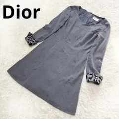 【美品】マドモアゼルディオール　大きいサイズＬ　ワンピース　グレー　レオパード