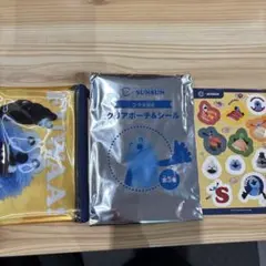 パペットスンスン×スシローコラボ　クリアポーチ&シールセット　イエロー