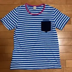 Adidas アディダス ボーダー ポケット付きTシャツ 青×白 Lのサムネイル
