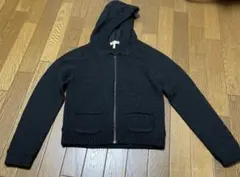黒 ニットパーカー フード付き