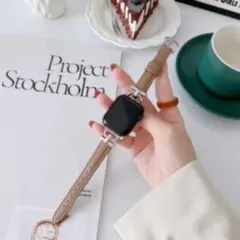 AppleWatch バンド 合皮 42/44/45/49mmブラウン＋シルバー