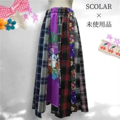 2026年最新】ScoLar 柄：チェック レディース ロング フレアスカートの