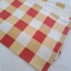 赤と金のギンガムチェック柄 六通柄 袋帯 市松模様 正絹 金糸 アンティーク着物