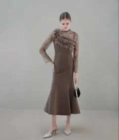 LEJA フラワーモチーフアシンメトリーチュールマーメイドワンピースドレス