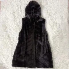SAGA MINK ミンクファー ベスト フード付き ブラウン 毛皮13号