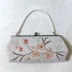 ビーズバッグ　花柄　総ビーズ　ピンク　がま口