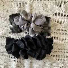ヘアクリップ グレー ブラック 2点セット