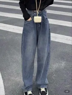 ダークブルーワイドレッグデニム Lサイズ