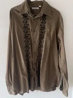 EXPRESS ブラウン 長袖シャツ 刺繍入り