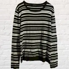 ルノンキュール 長袖 リブ ニット カットソー ボーダー柄 セーター スリット