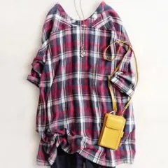 フォーティファイブアール 45R フランネルコットン チェック ワンピース 赤