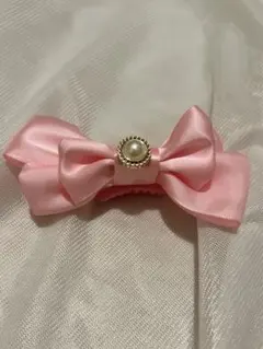 ピンク リボン ヘアクリップ パール付き