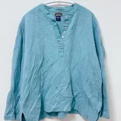 SHAVER LAKE 水色 ヘンリーネック 長袖シャツ L コットン100%