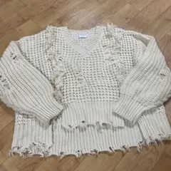 CIAOPANIC TYPY アイボリー Vネックフリンジニット (ONE)