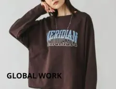 GLOBAL WORK ロゴ入り 長袖Tシャツ L ブラウン