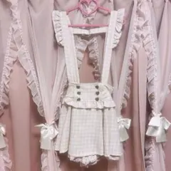 ♡ LIZLISA ギンガムツイードサスペンダー付スカパン ピンク ♡