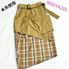 REDYAZEL 無地×チェックデザインタックスカート