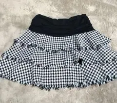 美品千鳥柄フレアミニスカート ブラック・ホワイト チェック柄ラメ入り