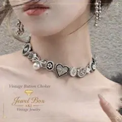韓国トレンド ヴィンテージボタン チョーカー ネックレス レトロシルバー 個性派