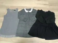 110 ワンピース3枚セット 長袖 黒 グレー 襟付き シンプル フォーマル