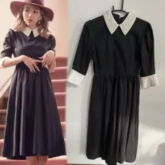 eimy istoire パール　カラーフレア　ワンピース 黒 白