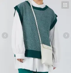 Right-on グリーン系 ボタン付き ニットベスト 前後着用可