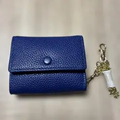 小さめ コンパクト 三つ折り財布　小銭入れ　お札入れ　チェーン付き　ブルー
