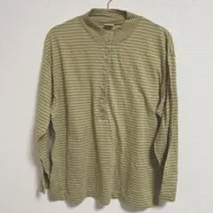 ストライプ 長袖 トップス オリーブグリーン