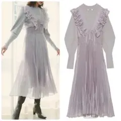 SNIDEL シアーレイヤードニットワンピース　グレー　プリーツ　スナイデル