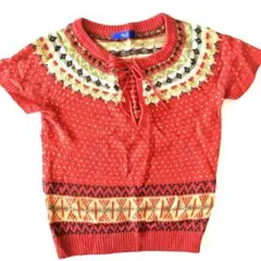 ベスト/セーター　レディース　半袖　M アクリル100%　オレンジ系