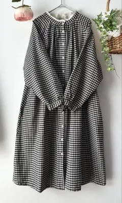 フリルネック　ゆったりワンピース　ギンガムチェック　サマンサモスモスお好きな方も