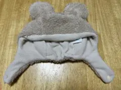 クマ耳付き　フリースニット帽 ベージュ　ミッキー帽　48cm
