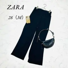 ザラ/ZARA/プリーツパンツ/パンツ/フレア/さらさら/薄手/マキシ丈/黒/M